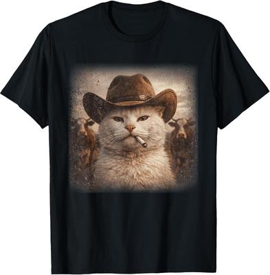 Western Cowboy Cat Smoking Cigarette Rodeo Country Tee for Men & Women