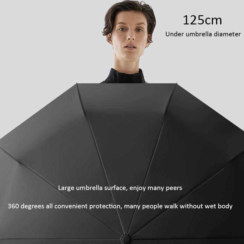 Automatic 3 Folding Umbrella, Both Rain And Sunshine, 125CM Large, Wind Resistant, Hook Design,Water Repellent And Leakproof