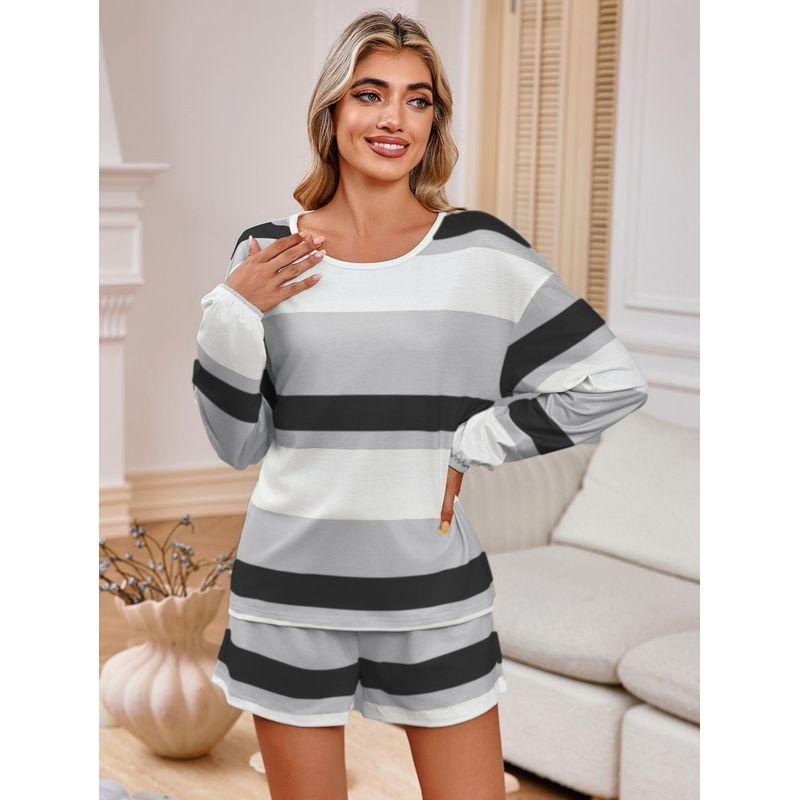 

2025 Striped Top Casual Suit Loose plus Size Women Clothing Grey L