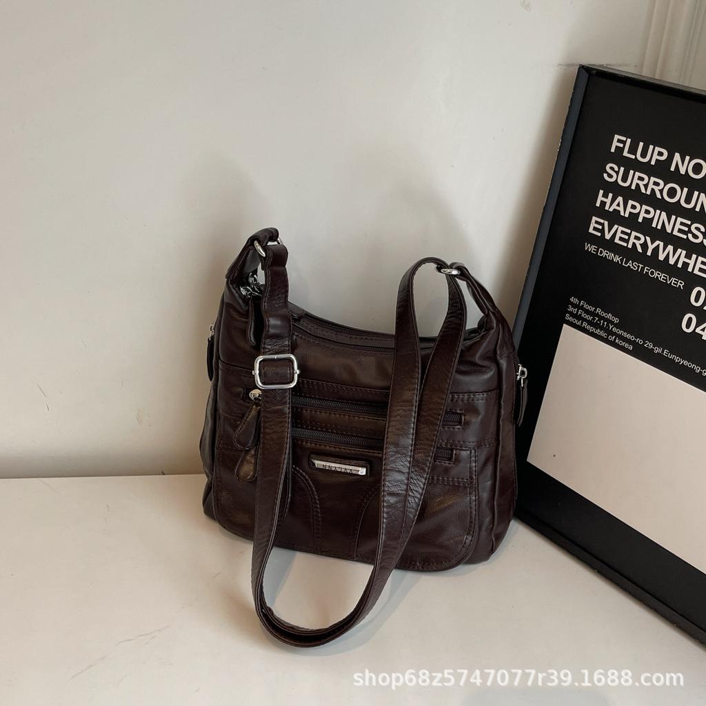 2025 New Fashion Retro Large Capacity Crossbody Bag Women's Trend Versatile PU Soft Leather Casual Lightweight Shoulder Bag
