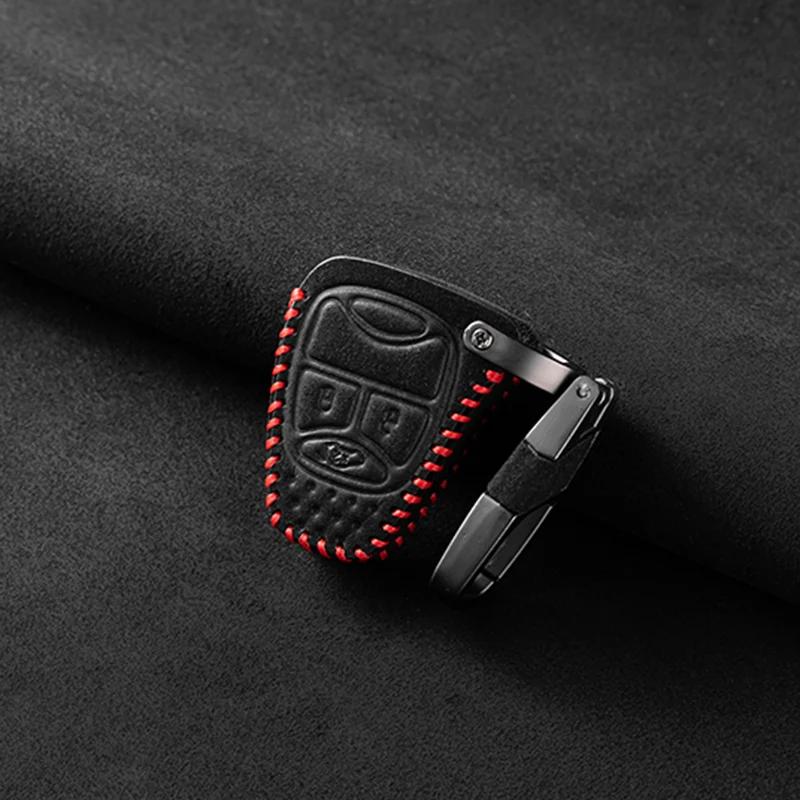 Leather Car Key Cover For Chrysler Pacifica Aspen 300 For Dodge Ram Caravan Journey Challenger For Jeep Commander Grand Cherokee