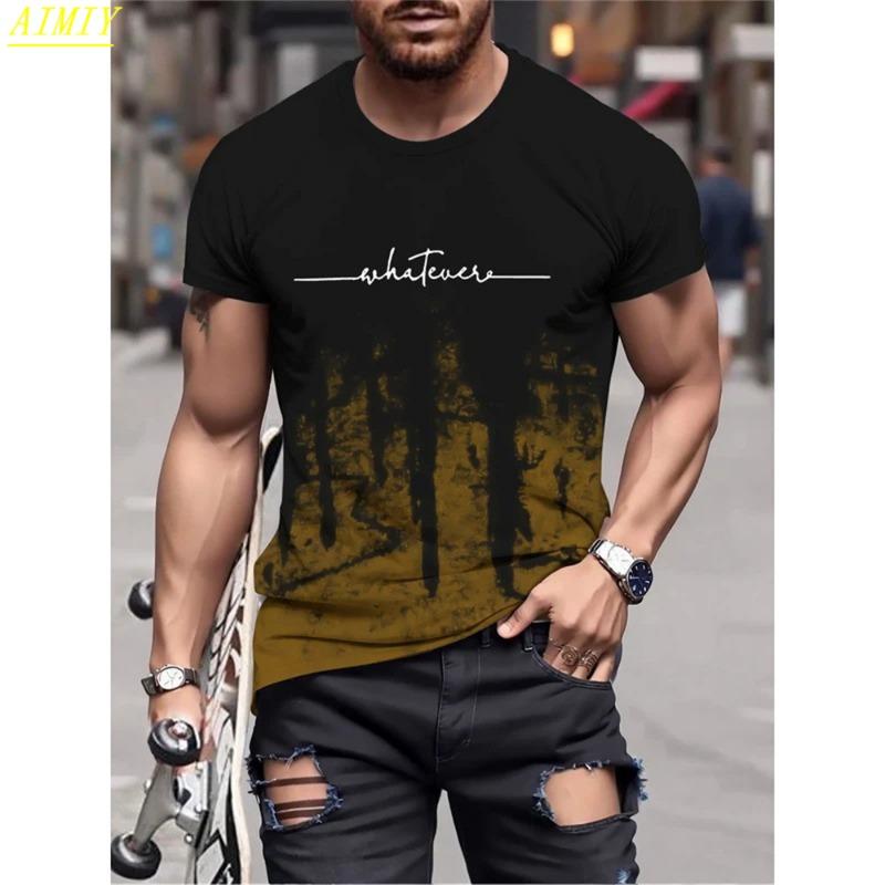 Mote Sommer 3D Stripe Bokstavtrykk Herre T-skjorte Hip Hop Trend Harajuku Streetwear Casual O-hals Oversized T-skjorter Herre Topper