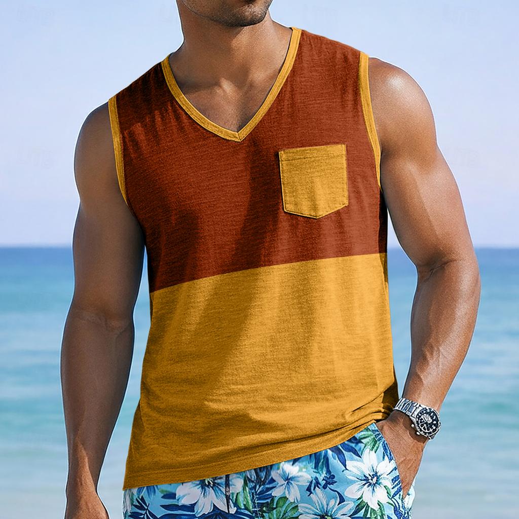 Men’s Sleeveless V-Neck Casual Tank Top with Chest Pocket Relaxed Fit Lightweight Summer Shirt