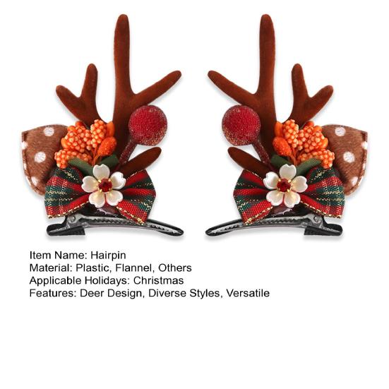 1 Pair Christmas Hairpins Holiday Antlers Design Faux Pearls Plush Ball Decor Hair Clips Christmas Party Photography Props