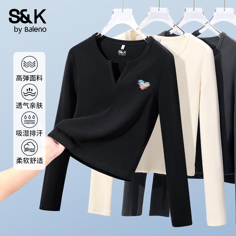 Baleno S&K Women's V-Neck Long Sleeve Slim Fit T-shirt