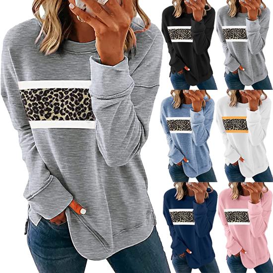 

Женская повседневная толстовка с леопардовым принтом, толстовки с круглым вырезом, полосатый пуловер с длинными рукавами, топы, рубашки