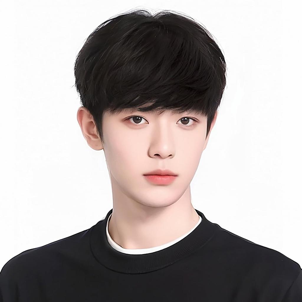 FESHFEN Herren Kurzperücke, 100% Echthaar, Vollperücke für Männer, Schwarzes Haar, Medizinische Verwendung, Handgeknüpft, Natürlich