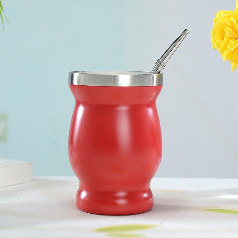 Creative Hot-selling Stainless Steel OZ Mate Cup South America Argentina Gourd-shaped Teacup with Straw Brush Stirring Spoon