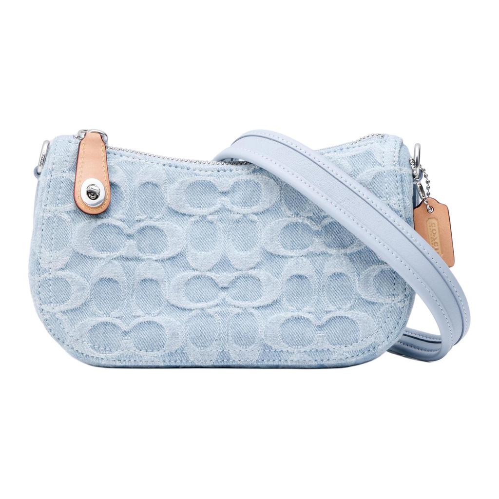 Coach Signature Denim Mini Hobo Bag Light Blue Leather Trim Silver Hardware Daily Casual CJ939-LHPBU
