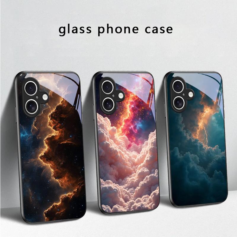 Hot Orange Gold Color For iPhone 17 Air 16 E 15 Plus 14 Pro Max 13 12 Mini 11 5 6 7 8 Plus XR XS Max SE Black Glass Phone Case