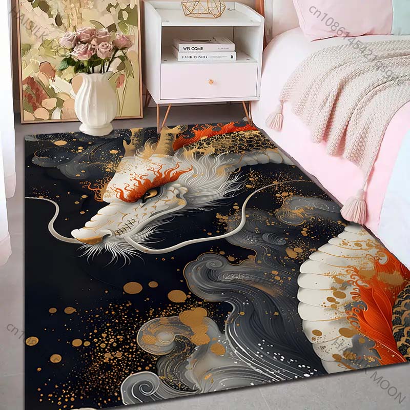 1PC Mysterious Oriental Dragon Print Carpet Rug for Living Room Bedroom Sofa Doormat Home Decor Non-slip Floor Mat