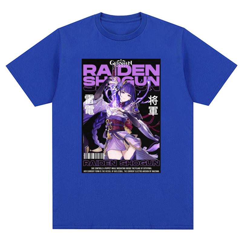 Genshin Impact - Tričko Raiden Shogun Anime Unsiex Krátký rukáv Sportovní topy Volné tričko s grafikou