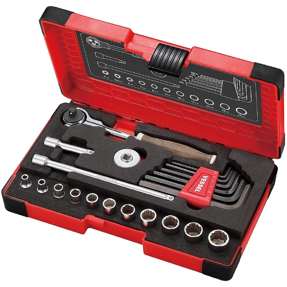 VESSEL (VESSEL) Woody Swivel Socket Wrench Set Non-slip Grip 1/4 inch (6.35mm) Entry Angle 21pcs....