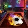 Flame-lit 3D Soccer Ball Rug, Gaming Room Mat for Boys' Bedrooms, Cool and Unique Non-slip Mat for Bedside Use.