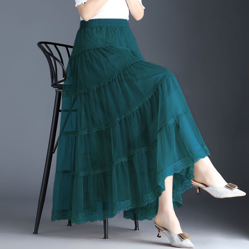 Mesh Half Skirt Autumn Half Skirt Lace Lace Long Skirt A-line Pleated Cake Skirt