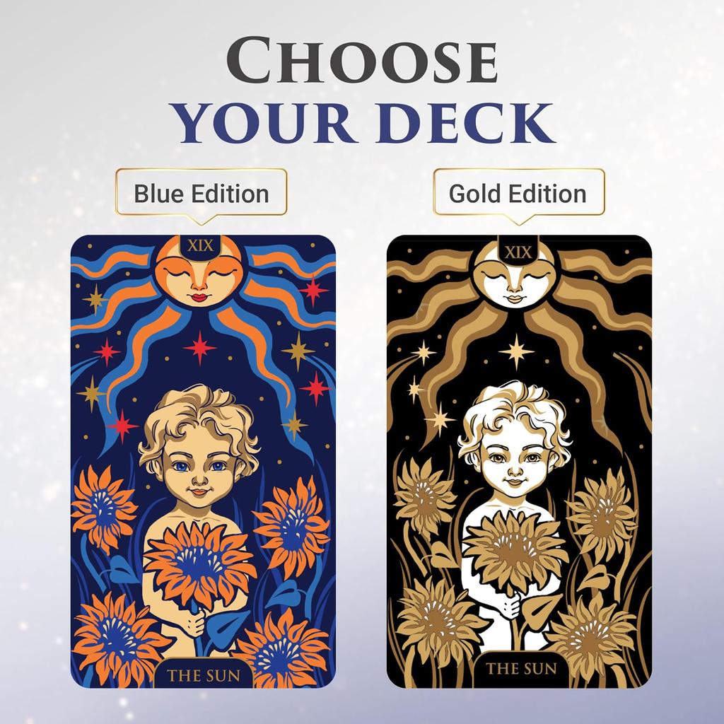 Wyspell Starlight Tarot Deck with Guidebook - Unique Tarot Card Deck for Beginners - Modern Fortune Cards (Blue)