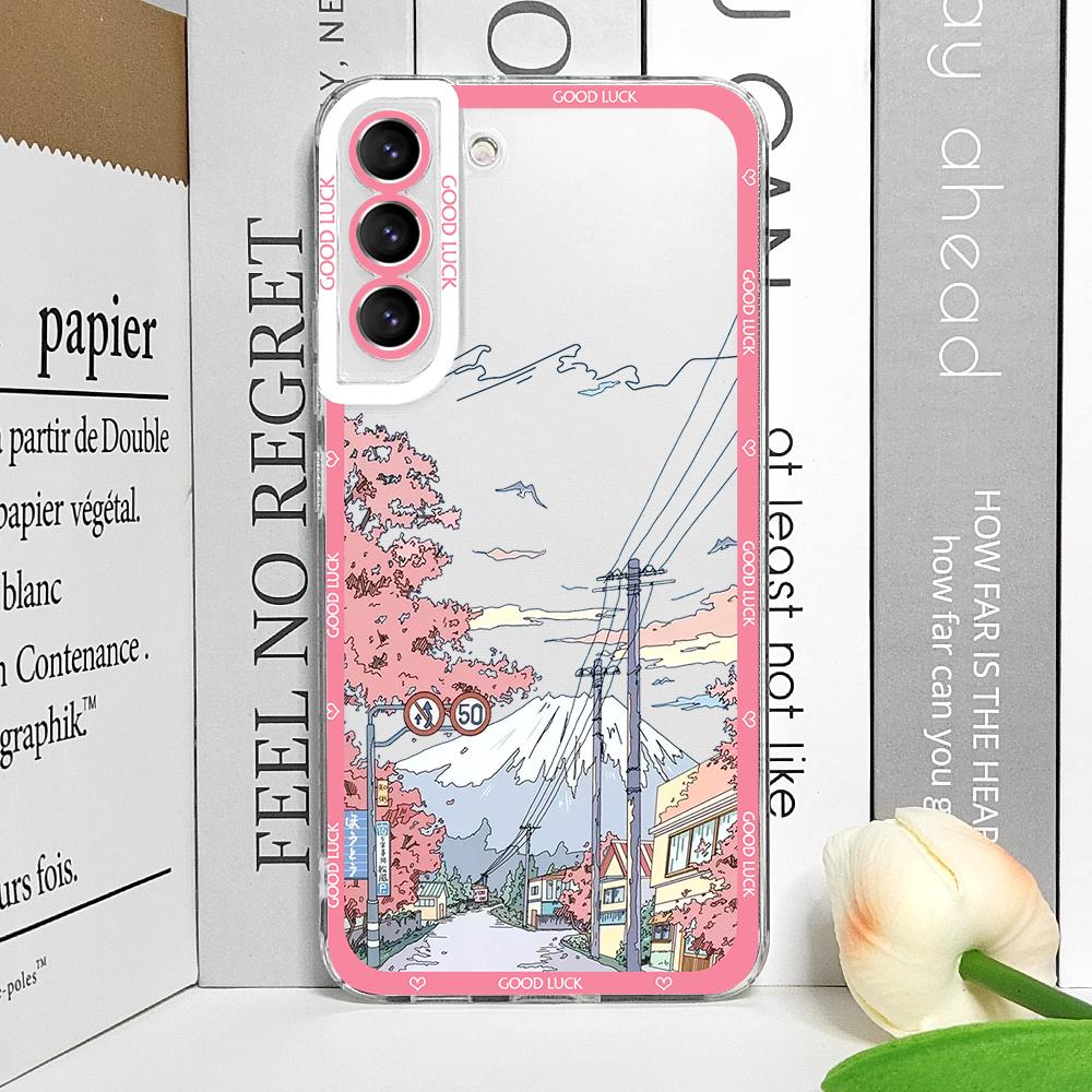 Japanese Anime Scenery Landscape Phone Cases for Samsung Galaxy S22 S23 S24 S25 Ultra S21 Plus FE Transparent Soft Covers Fundas