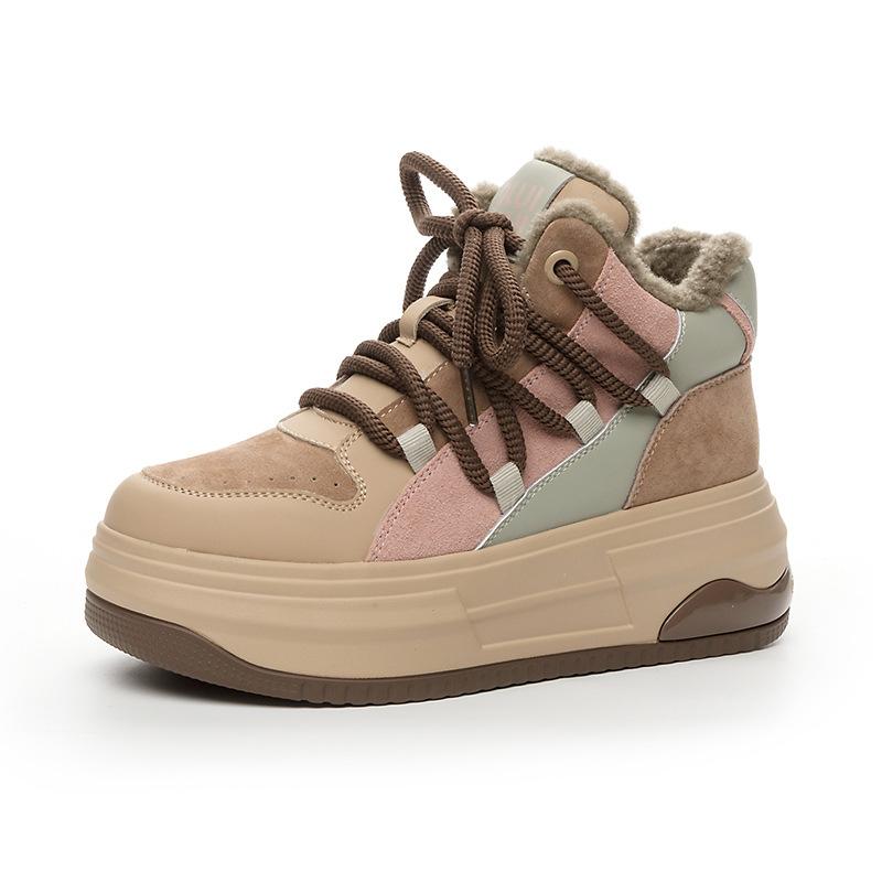 

7CM Cloth Synthetic Suede Genuine Leather Platform Wedge Ladies Chunky Sneakers High Brand Autumn Fashion Women Vulcanize Shoes 34