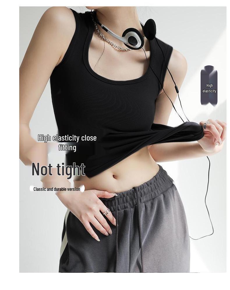 2026 Spring Women's Side Coverage Racerback Camisole Top - Trendy Solid Color with Wide Straps for Inner or Outer Wear