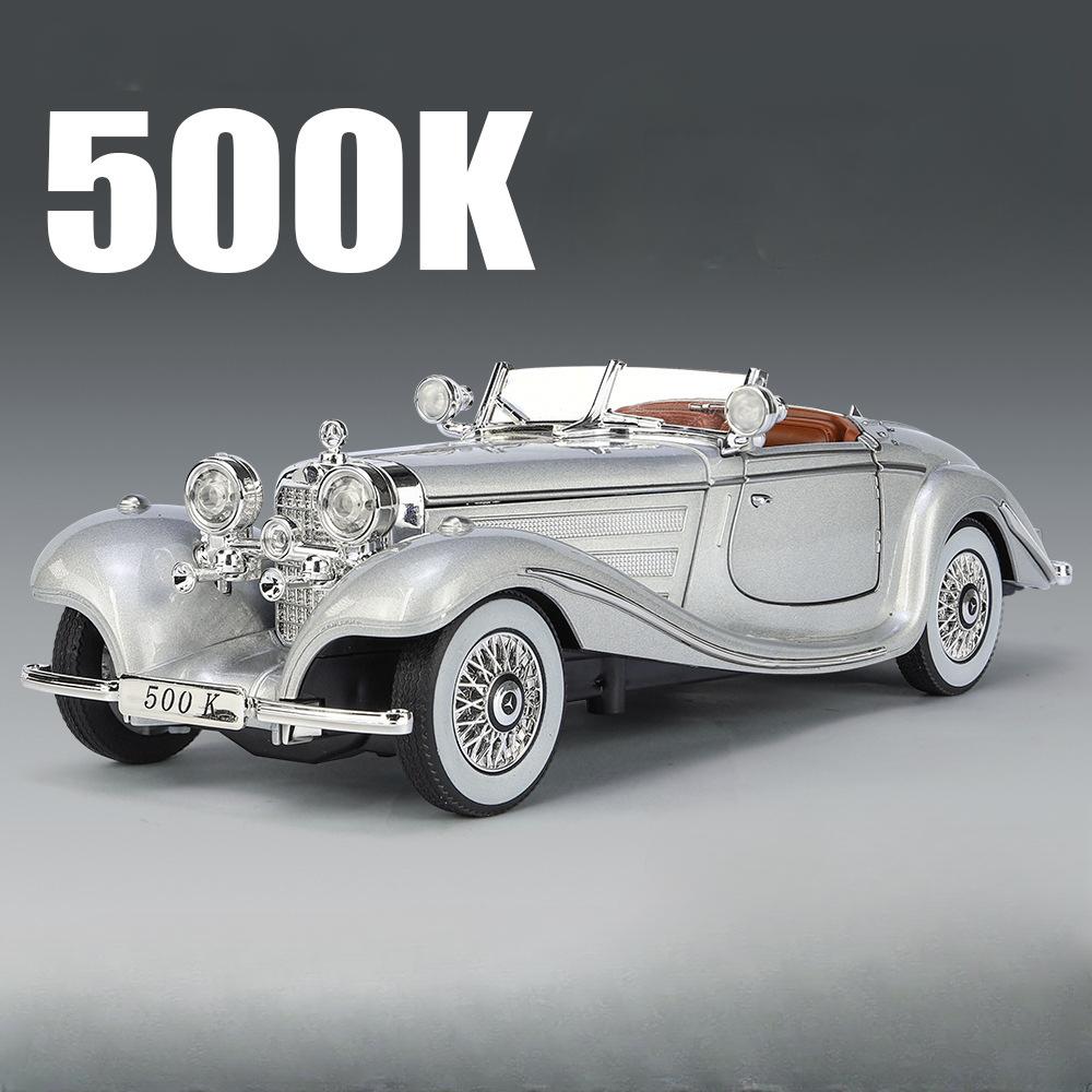 1:24 500K 300SL Vintage Car Model Toy Simulation Sound Light Pull Back Alloy Diecast Vehicle Models Boys Birthday Collections