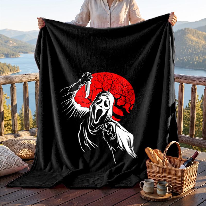 Warm Flannel Blanket Horror Movies Pattern, Lightweight Comfortable Throw Blanket for Bed Sofa Use