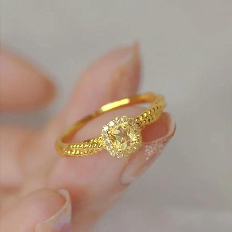 Small Sugar Cube Ring Women's Yellow Crystal Bread Zircon Niche Design High-end Ring Jewelry