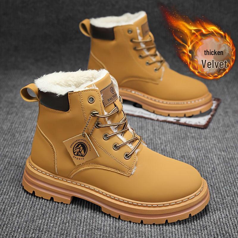 

Men s British Retro High-Top Leather Martin Boots - Winter Thick-Soled, Plus Velvet, Mid-Top Work Boots with Thick Cotton 39