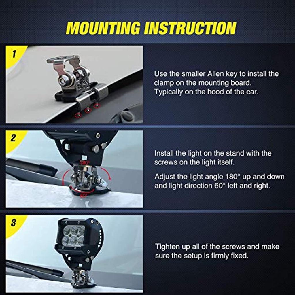 Led Light Bar Mounting Bracket Nilight 2Pcs Universal Adjustable Pillar Hood Led Work Light Mount Bracket Clamp Holder For Off Road Jeep Truck Suv In