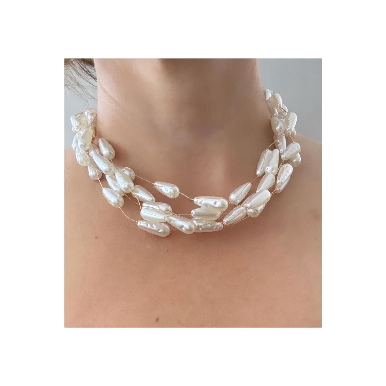 

5 Layer Drop Pearl Wire Twist Necklace золотий