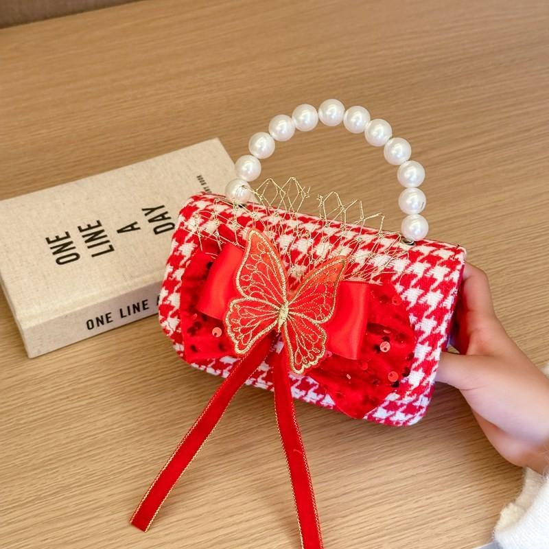 Lovely Red Velvet Tiger Head Handbag For Girls Trendy Crossbody Bag For Kids