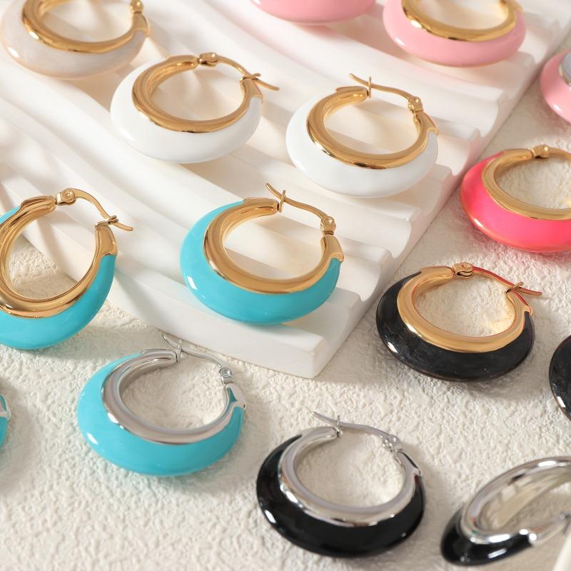 Retro Exaggerated U-shaped Titanium Steel Earrings for Women  Fashionable and Versatile Enamel Oil-drop Earrings Light Luxury High-end