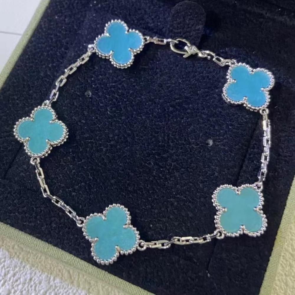 Hochwertiges Kleeblattarmband für Damen Fünf-Blüten-Armband mit natürlichem weißen Perlmutt und rotem Karneol