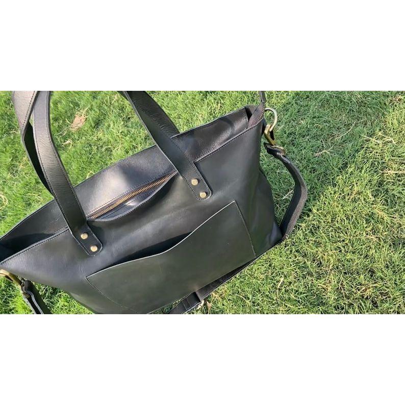 Black Leather Tote Purse Bag for Women Large Work Bag Tote Laptop Teachers Tote Ladies Handbag Gifts for Her Full Grain Leather