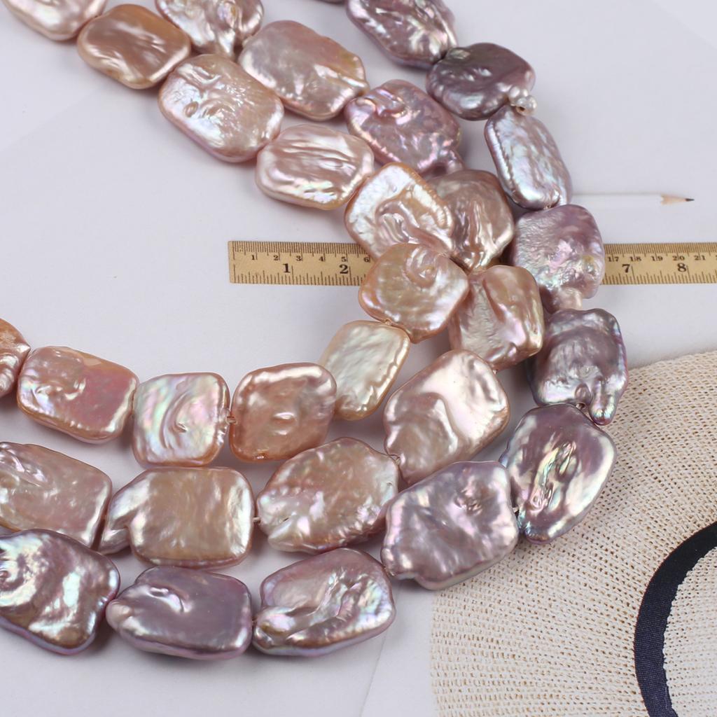 1String, Handmade Rectangle Pearl 15×20mm, Purple Natural Freshwater Pearl Beads for Jewelry Making DIY Necklace Bracelet, Luxury Crafts 36cm
