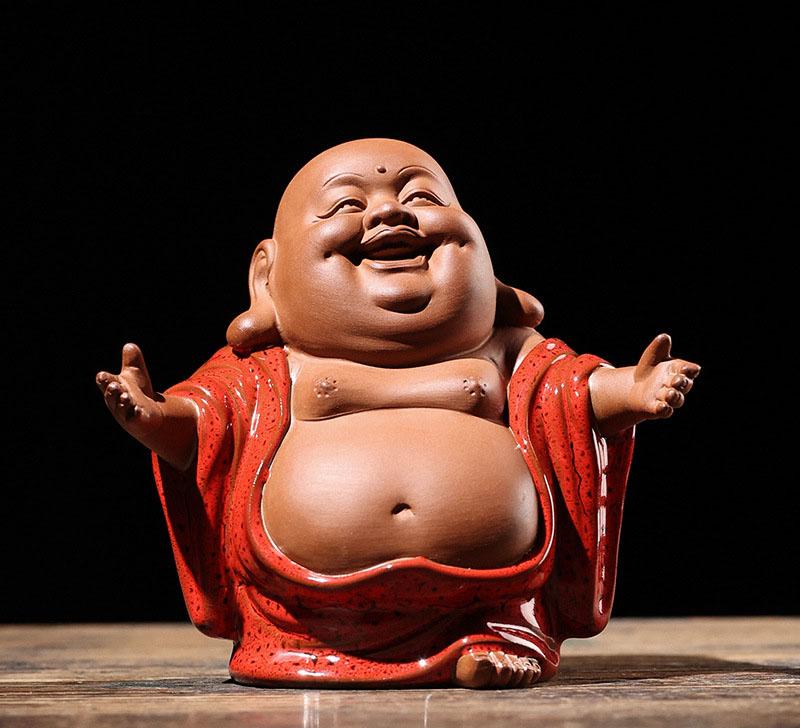 Dekorationen im chinesischen Zen-Stil aus lila Ton, Maitreya-Buddha, Wohnzimmer, Veranda, zur Befestigung im Auto, Handwerk für Tee-Sets