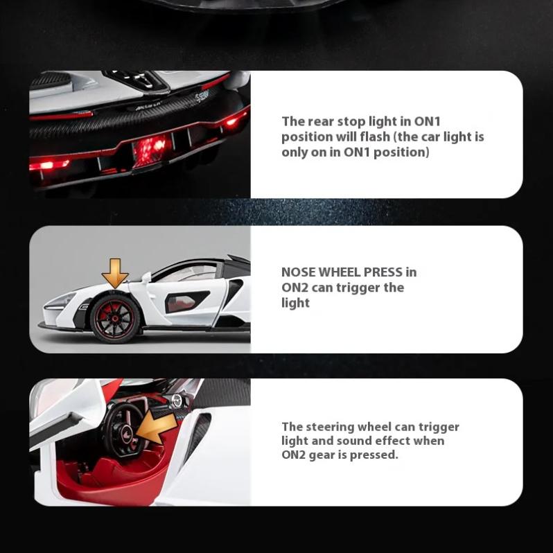1/24 Scale Mclaren Senna Super Sports Mini GT Alloy Diecast Model Vehicle Simulation Sound & Light Birthday Gifts Box for Boyfriend