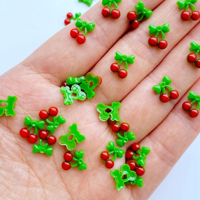 200Pcs Cute Mini Fruit Red Cherry Nail Art Resin Designer Charms DIY Craft For Nail 3D Decorations Jewelry
