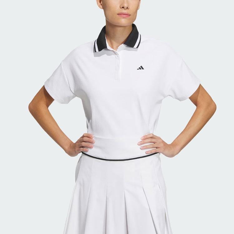 Adidas Short Sleeve Polo Shirt Color Block Collar Golf Women tops White IK9801