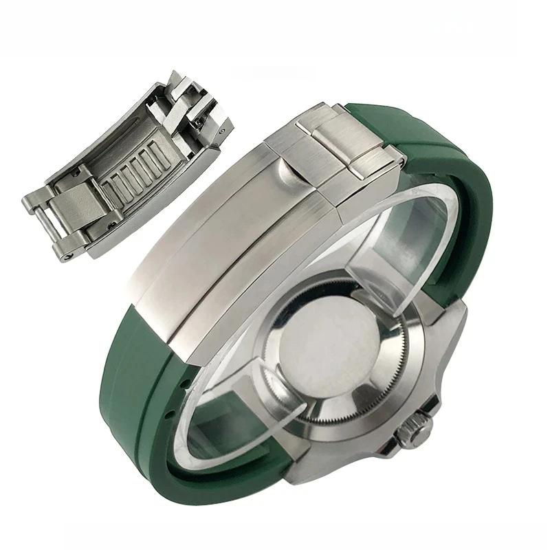 20mm 21mm Cinturino in Gomma con Maglie Metalliche e Attacco Curvo per Rolex Submariner DAYTONA Yacht-Master GMT Braccialetti in Silicone