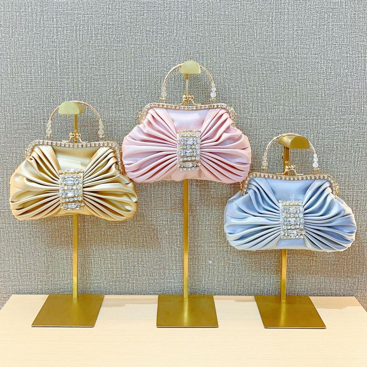 

Новый блестящий бант ручной работы с бриллиантами и сумка для ужина розовый