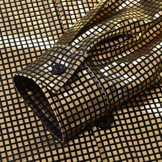 Herre Retro Paljett Skjorte Glitrende Knappelukking Langermet Krageskjorte Vintage Disko Skjorte for Barer Nattklubber Fester