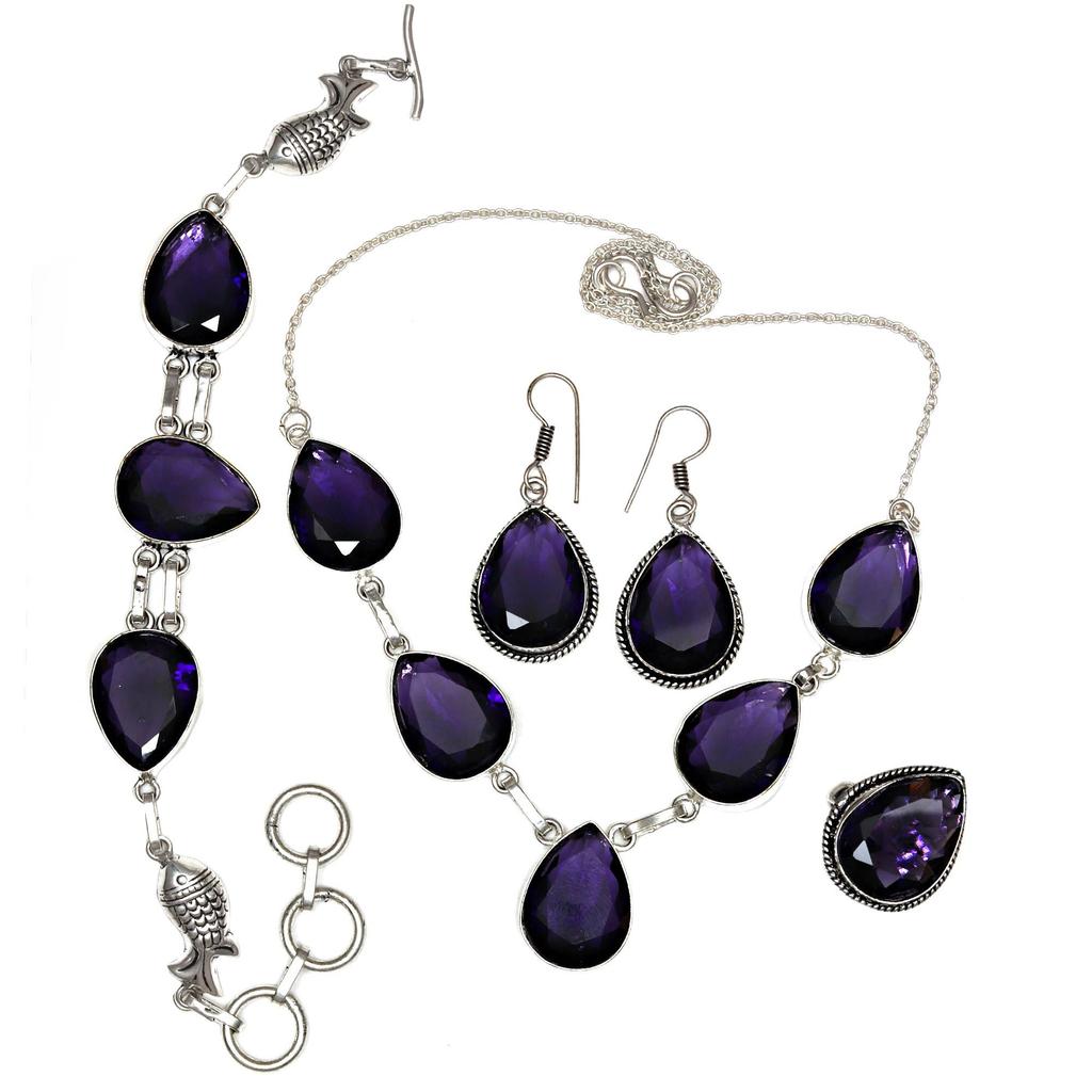 Set Amethyst Pendant Earrings Girls Earring Necklace Sterling