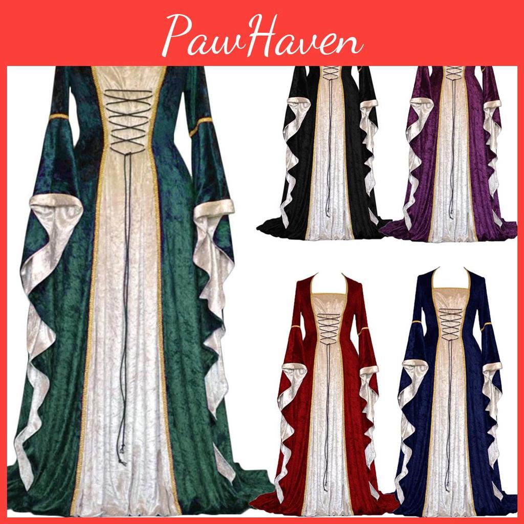 Exquisite Long Sleeve Floor Length Renaissance Dress With Ribbon Decoration For Cosplay