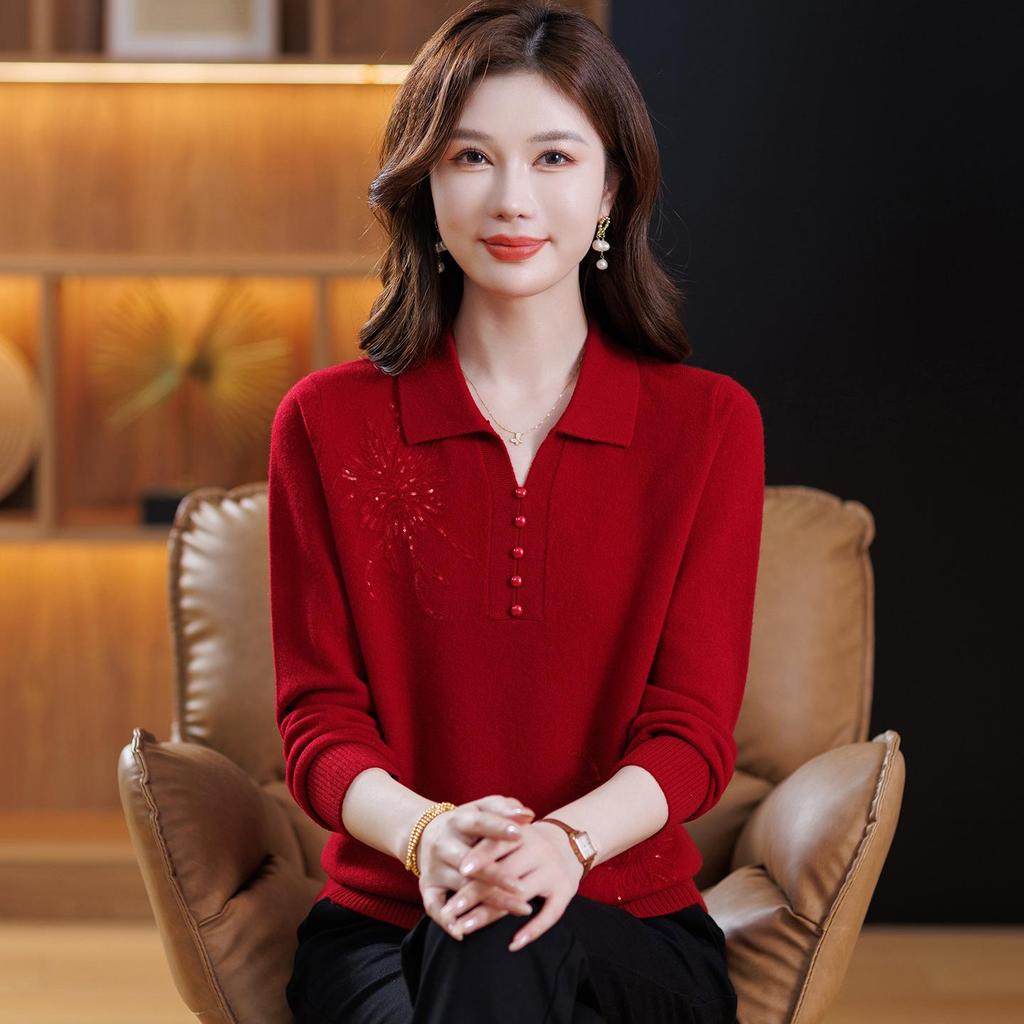 Elegant Women's 100% Wool Lapel Sweater - Loose, Stylish, Warm Knitwear for Autumn/Winter