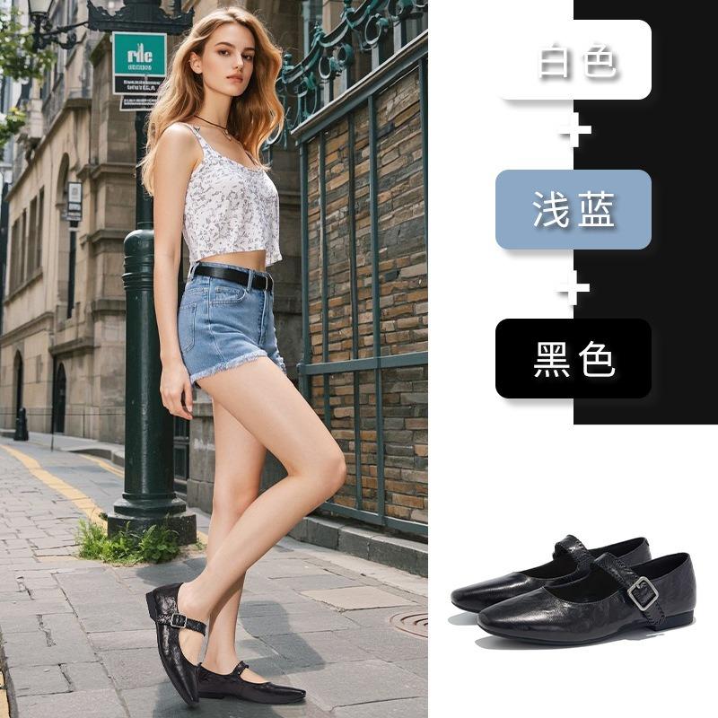 The first layer of sheepskin Mary Jane shoes women's autumn new flat-bottomed small leather shoes versatile and beautiful fashion shoes