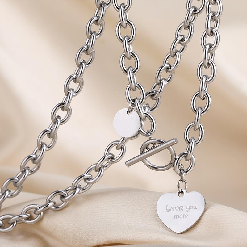 

Titanium Sleek Steel Heart Pendant Necklace For Women Featuring Unique Geometric Elements