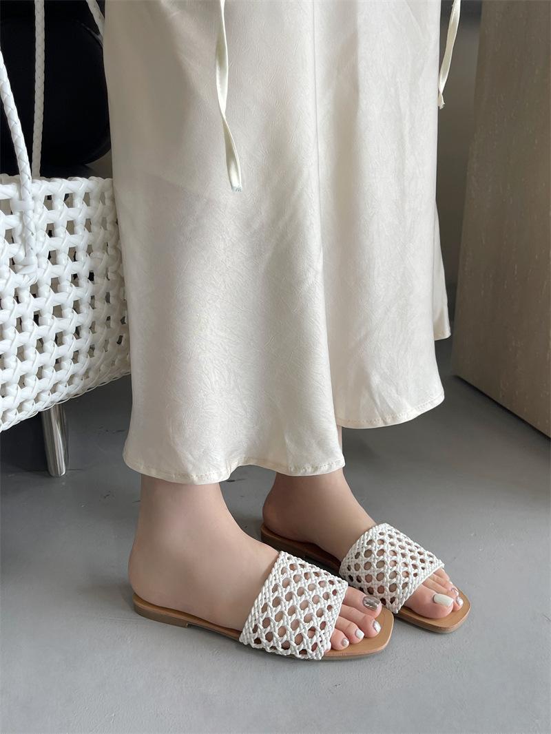 2025 новые плетеные женские шлепанцы на плоской подошве 35