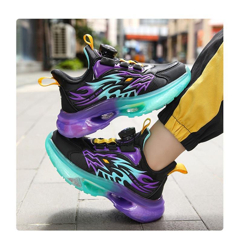 Kinder Drehschnallen Sneaker Flammenmuster Luftpolstersohle Rutschfeste Sportschuhe