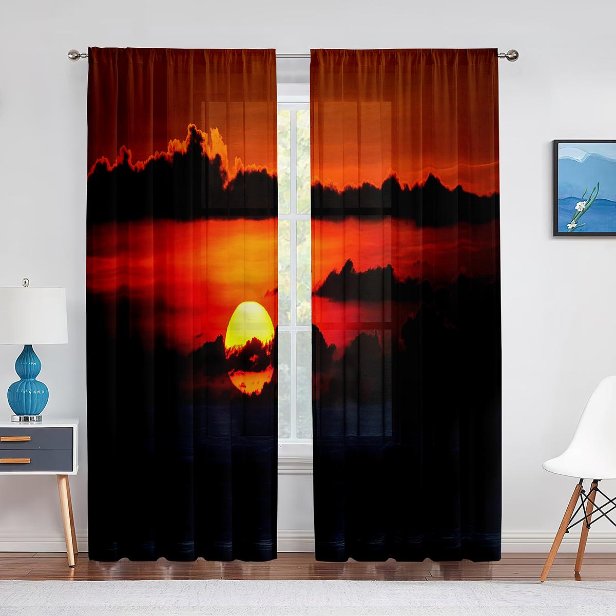 Тропическая прозрачная вуаль занавеска экзотический закат над морским пейзажем кокосовая — фото 3