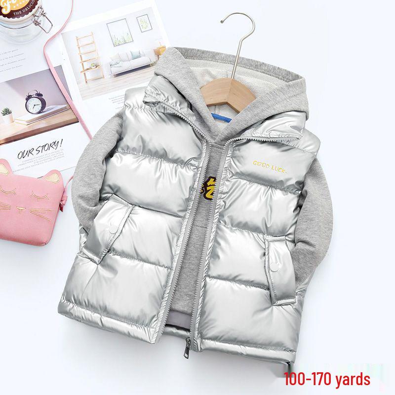 Waschfreie glänzende Daunenweste für Jungen und Mädchen mit Stehkragen - Herbst/Winter